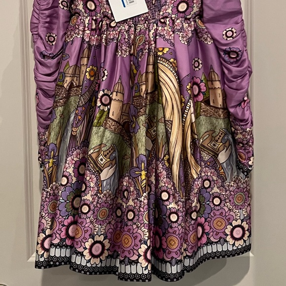 NEW Zimmerman Cosmic Twist Front purple bow ruched sleeve flare dress - Picture 11 of 16